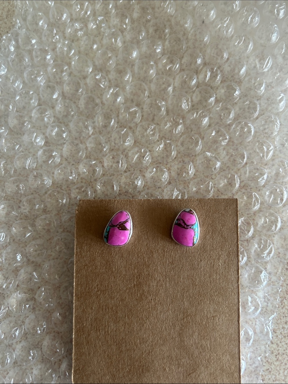 Sterling Teardrop Pink Stone Stud Sterling Silver 925 Earrings